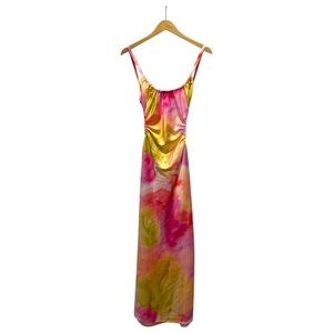 Dynamite Open Back Halter Satin Midi Dress XS Sunset Open Back Vacation NWT